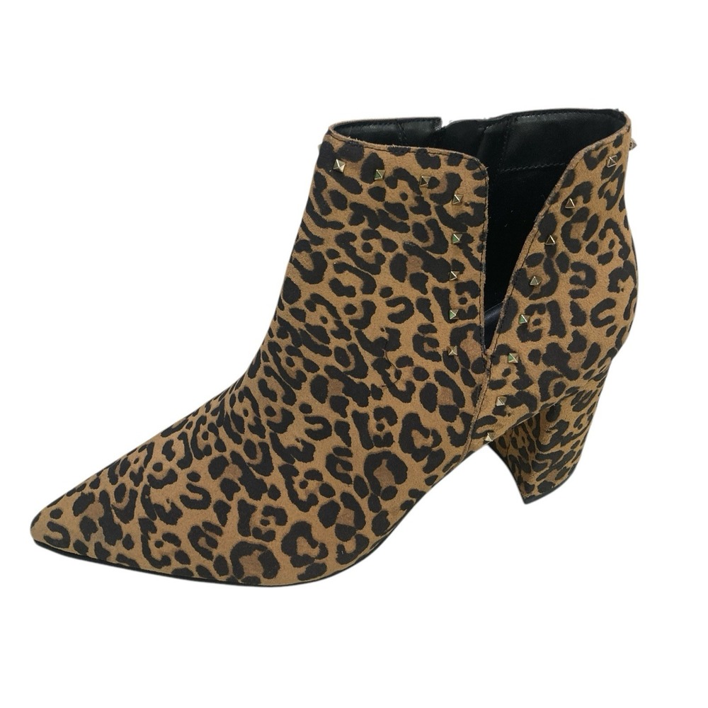 Marc Fisher 10 Leopard Studded‎ Leather Ankle Boots Pointed Toe Heel  Booties